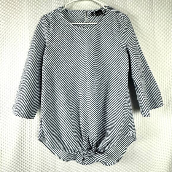 New Directions Womens Blue White Striped Tie-Front 3/4 Sleeve Blouse Medium - Picture 1 of 9
